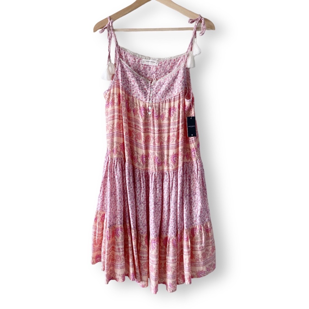 Lucky Brand Boho Midi Dress Woman’s Size Mixed Floral Print Pink Lavender NWT